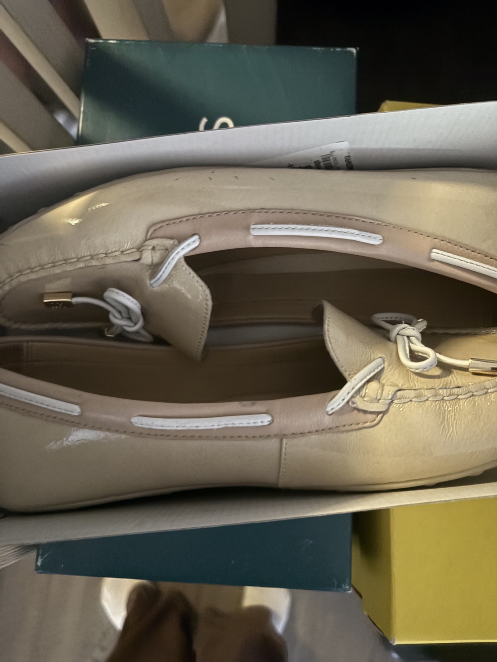 Michael Kors Beige and White Leather Boat Loafers